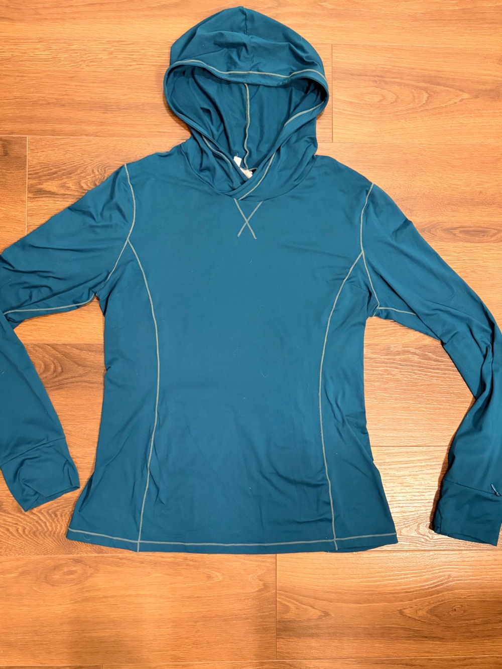 Fabletics Hooded Running Top size Large Emerald green Sleeve key pocket Zip